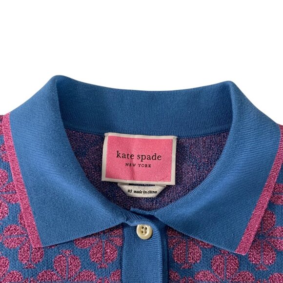 Kate Spade Spade Flower Polo Sweater XS Vibrant Blue Pink - Picture 5 of 14